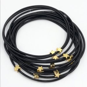 NEW BLACK GOLD STAR PIANO WIRE BRACELET SET